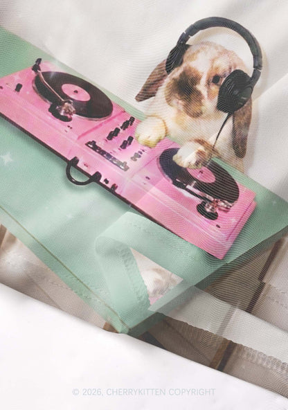 Lop Eared Bunny DJ Y2K Mesh Crop Top Cherrykitten