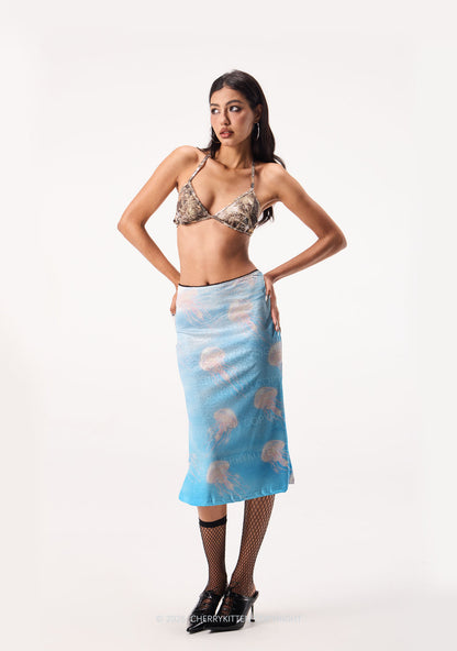 Pink Jellyfish Underwater Y2K Print Midi Skirt Cherrykitten