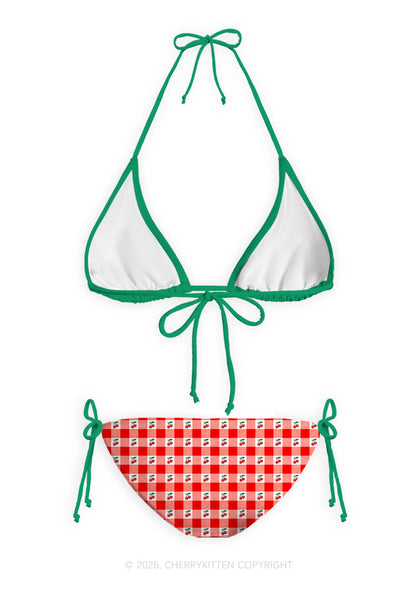Red Plaid Bite Me Y2K Print Bikini Set Cherrykitten