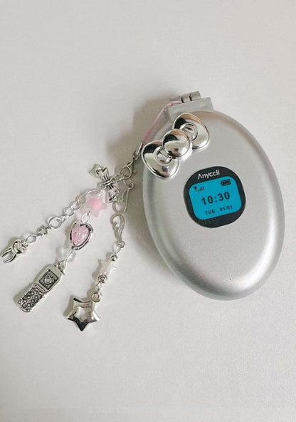 1pc Y2K Retro Simulation Flip Phone Mini Portable Folding Comb Mirror Cherrykitten