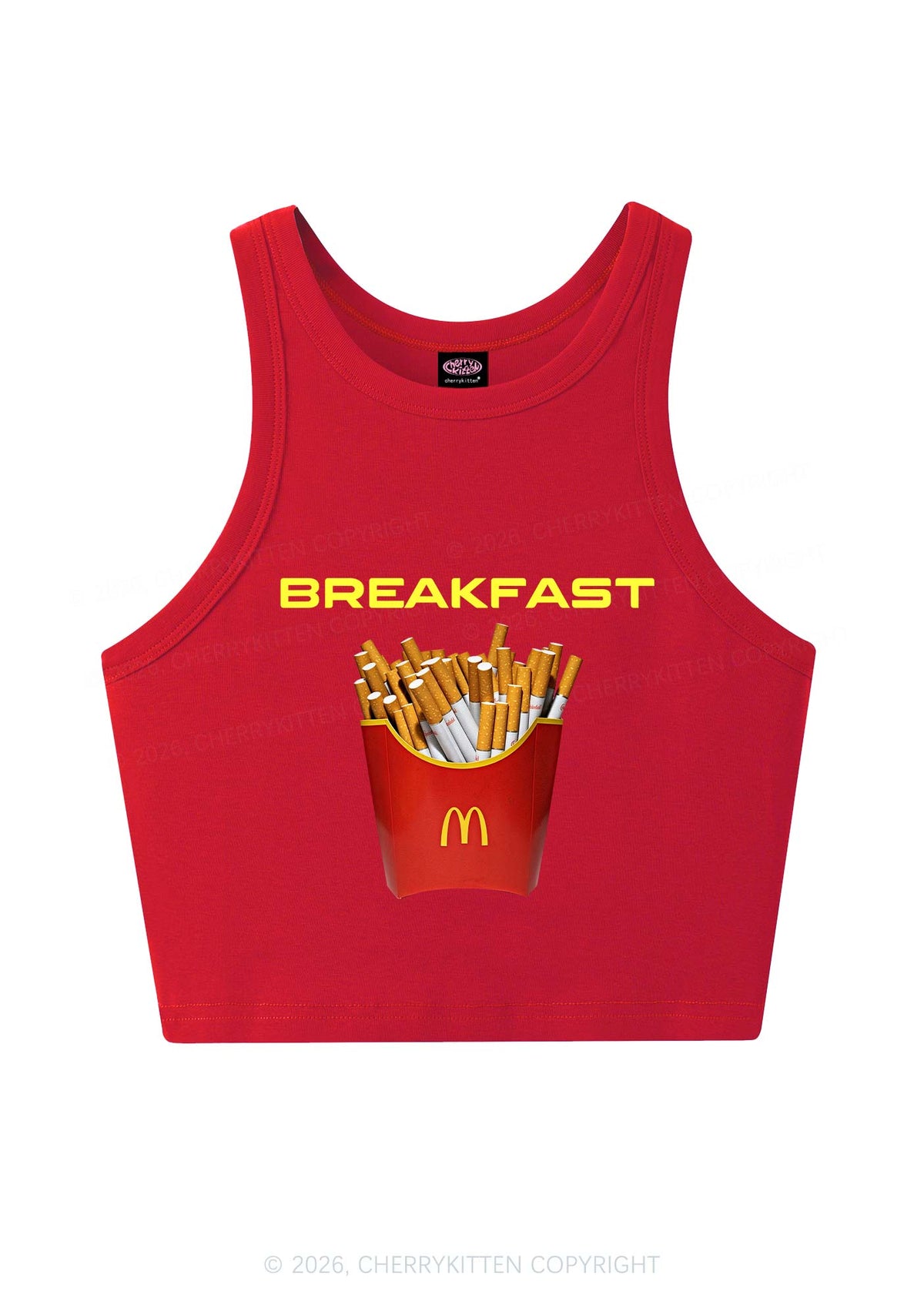 Breakfast Cigarette Y2K Crop Tank Top Cherrykitten