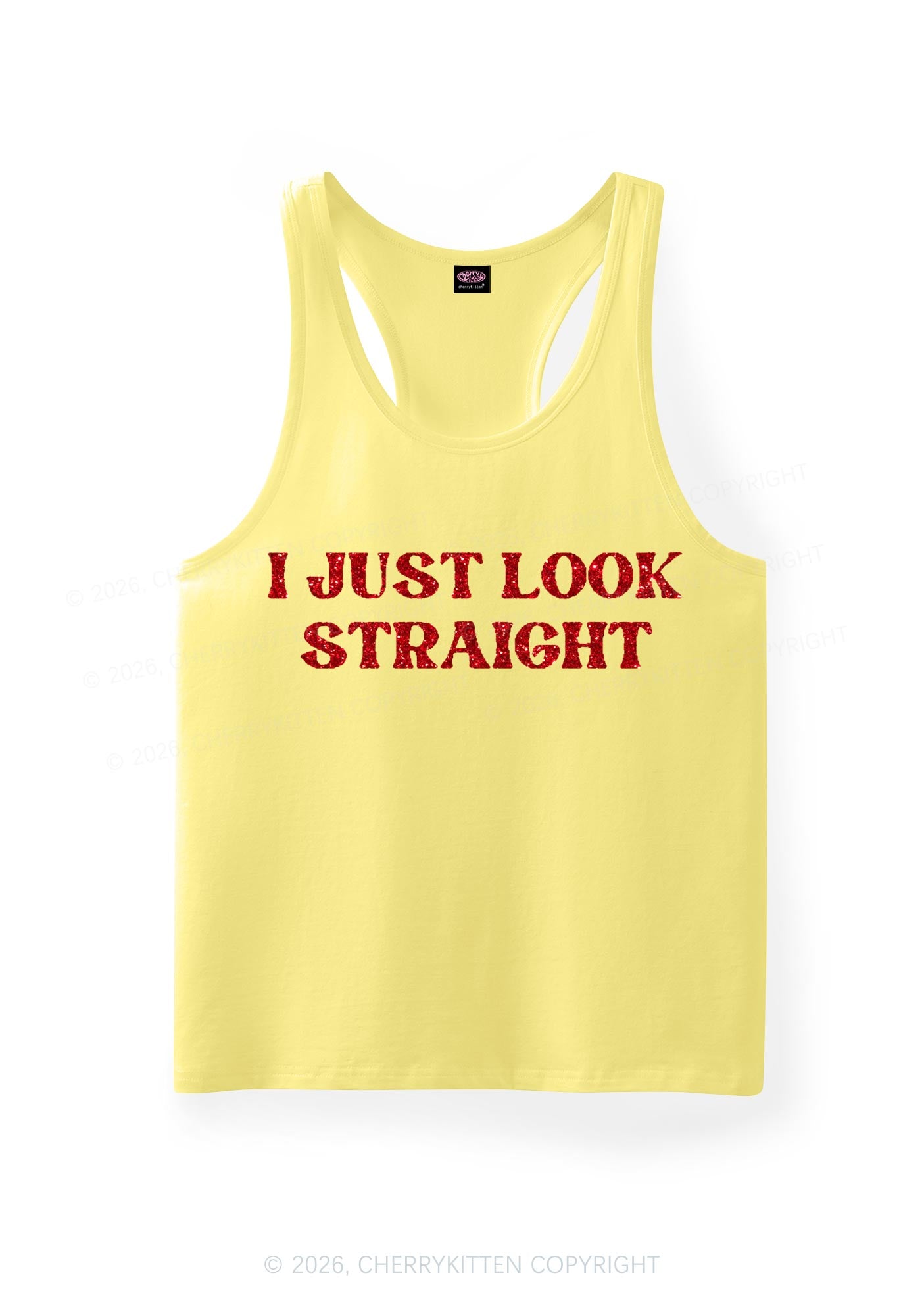 Glitter I Just Look Straight Pride Y2K Men Racerback Tank Top Cherrykitten