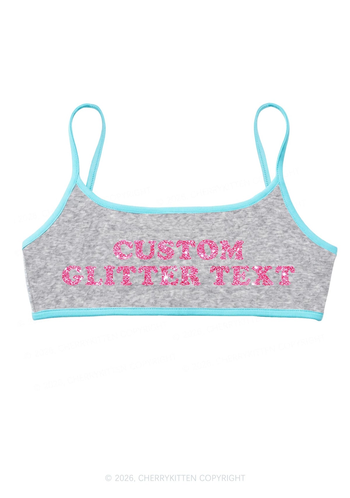 Custom Glitter Text Y2K Super Crop Cami Cherrykitten
