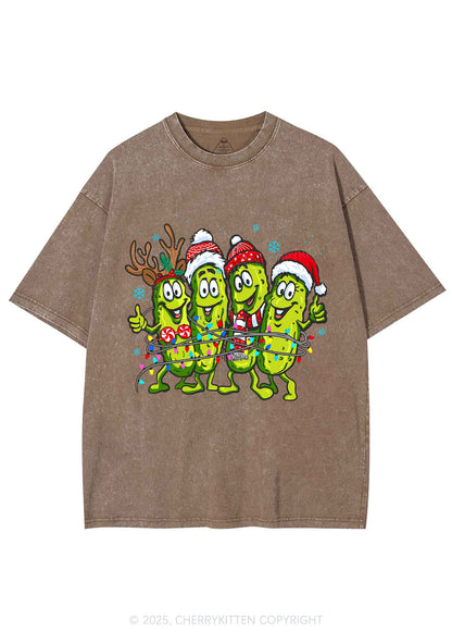 Christmas Cheerful Pickles Y2K Shirts Washed Tee Cherrykitten