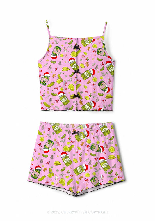 Christmas Santa Hat Pickle Y2K Print Cami Shorts Pajama Set Cherrykitten