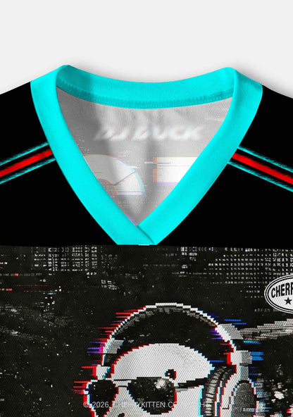 Retro Glitch DJ Duck Y2K Crop Sport Jersey Shirts Cherrykitten