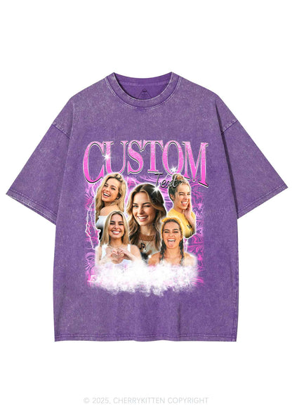 Custom Portrait Glitter Text Y2K Shirts Washed Tee Cherrykitten