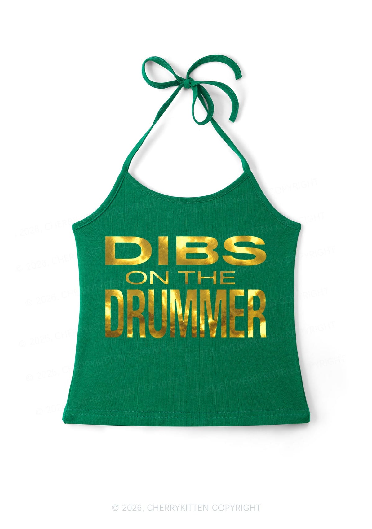 Dibs On The Drummer Silver Foil Printed Y2K Halter Neck Cami Cherrykitten