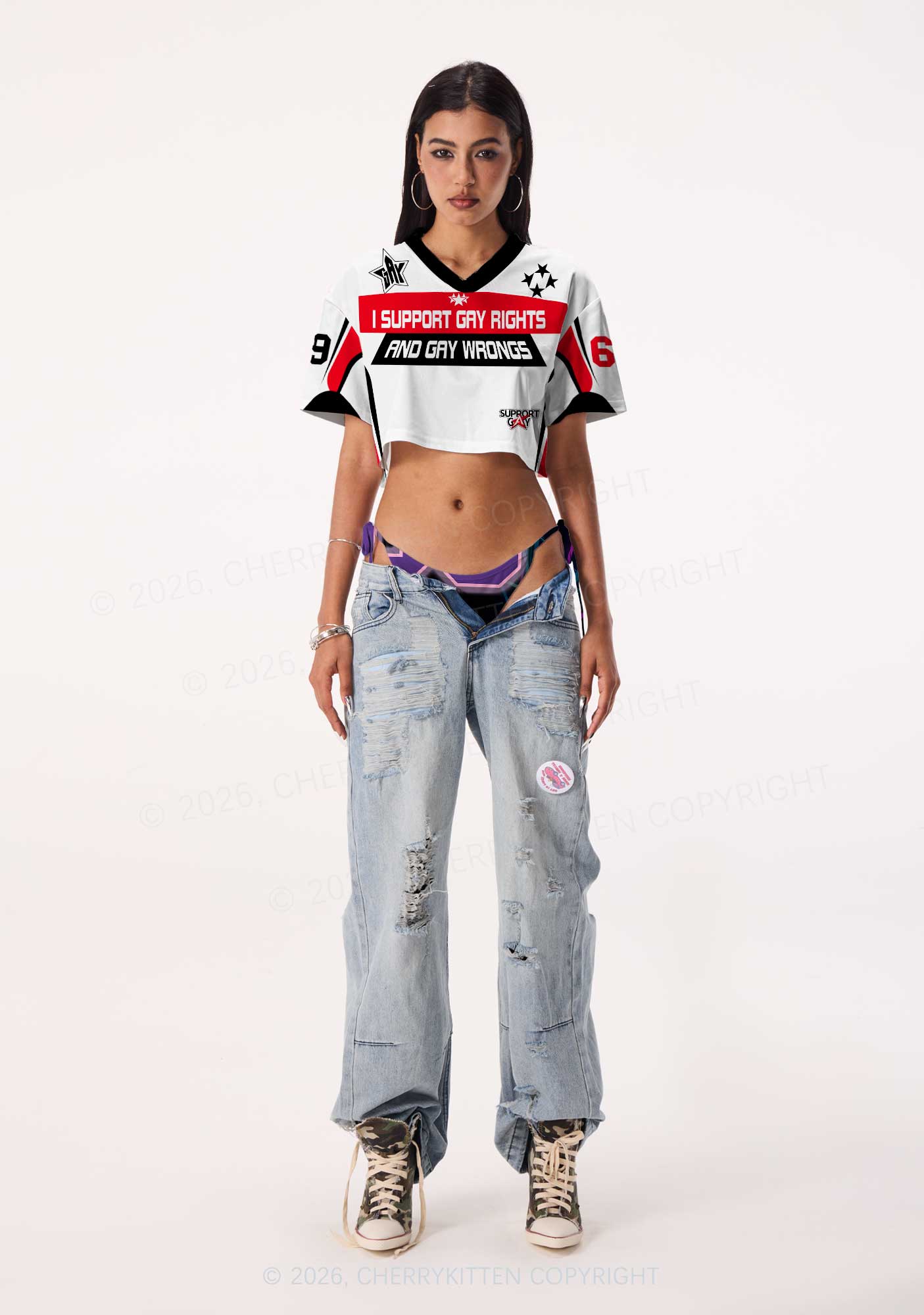 I Support Gay Rights Pride Y2K Crop Sport Jersey Shirts Cherrykitten