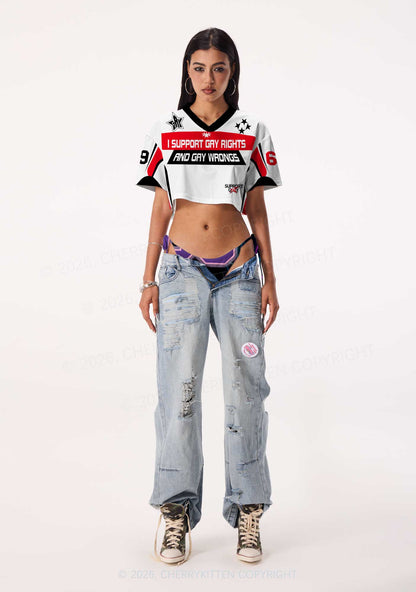 I Support Gay Rights Pride Y2K Crop Sport Jersey Shirts Cherrykitten