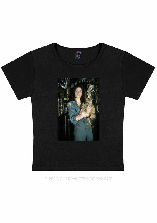 Halloween Space Lady Cat Y2K Baby Tee Cherrykitten