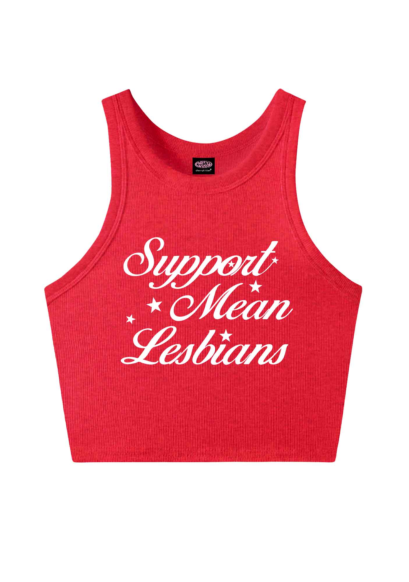 Support Mean Leabians Pride Y2K Crop Tank Top Cherrykitten