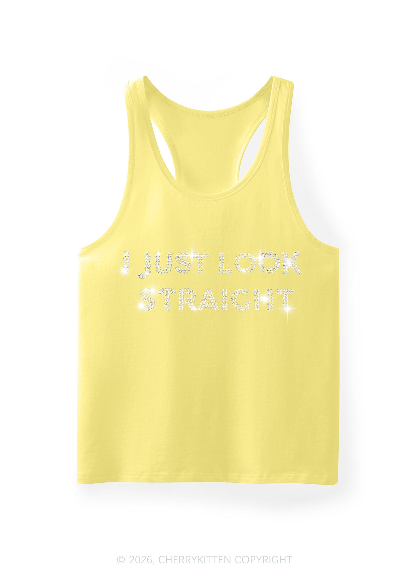 Rhinestone I Just Look Straight Pride Y2K Men Racerback Tank Top Cherrykitten