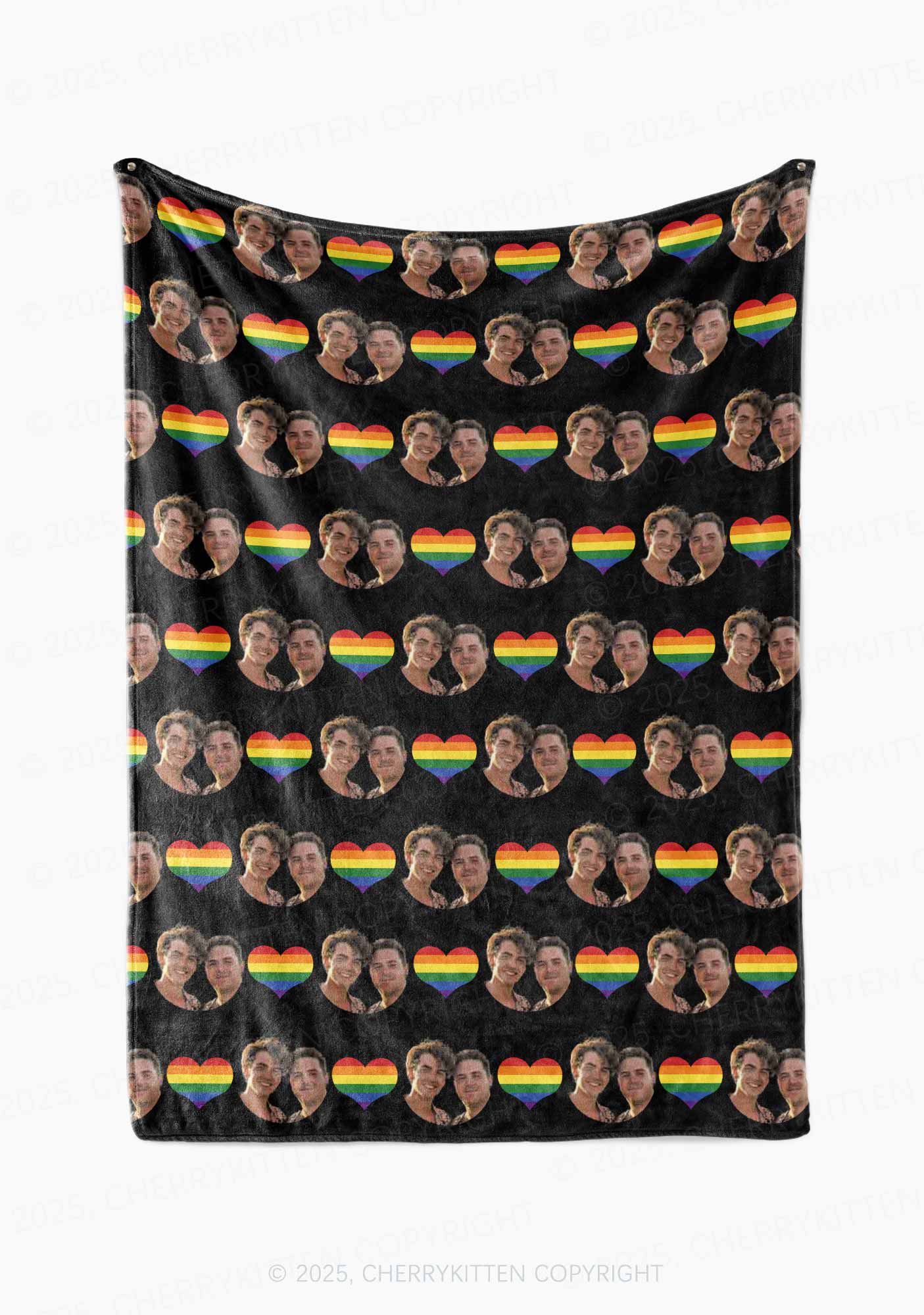Custom Gay Couple Photo Valentine's Day Y2K Plush Blanket Cherrykitten