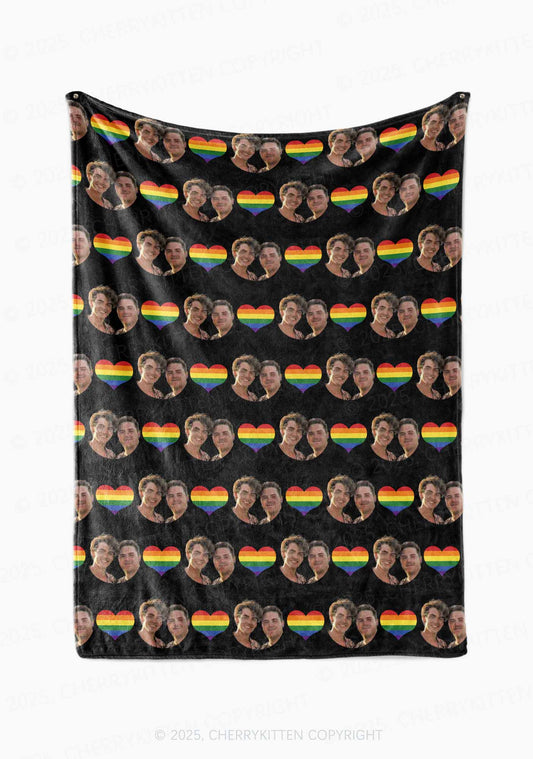 Custom Gay Couple Photo Valentine's Day Y2K Plush Blanket Cherrykitten