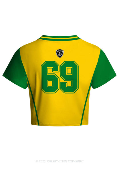 Custom Text Number Yellow Green Y2K Crop Football Jersey Shirts Cherrykitten