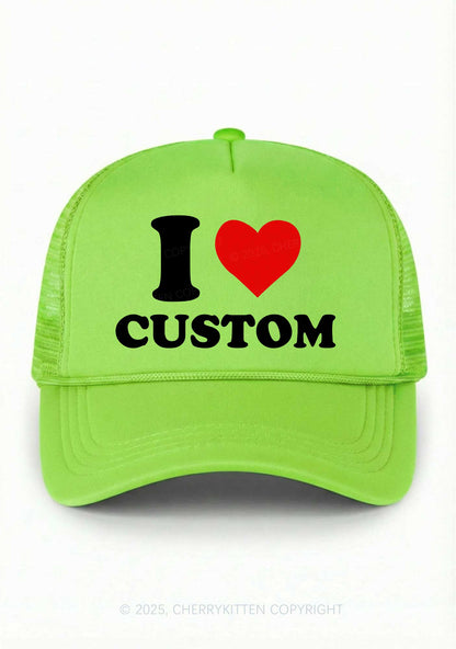 I Love Custom Valentine's Day Y2K Trucker Hat Cherrykitten