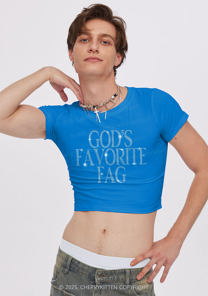 Rhinestone Gods Favorite Fag Pride Y2K Baby Tee Cherrykitten