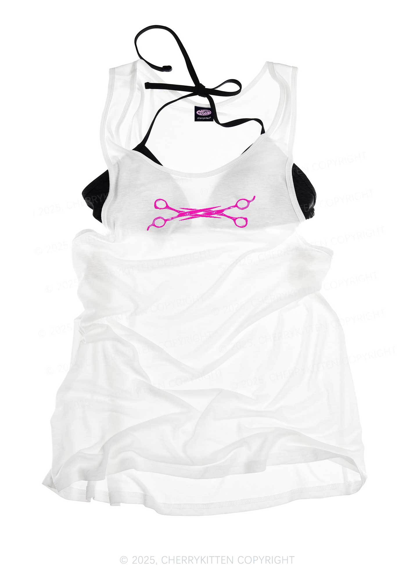 Pink Scissor Pride Y2K Sheer Boyfriend Tank Cherrykitten