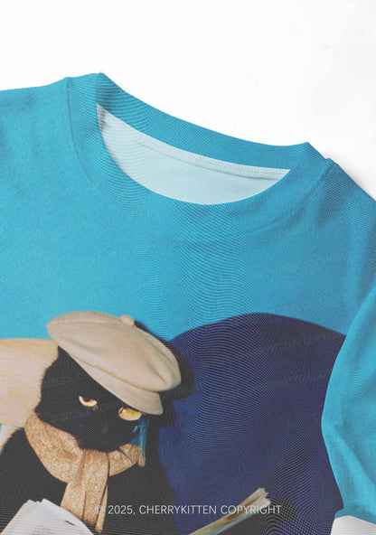 Cats Coffee Break Y2K Mesh Crop Top Cherrykitten