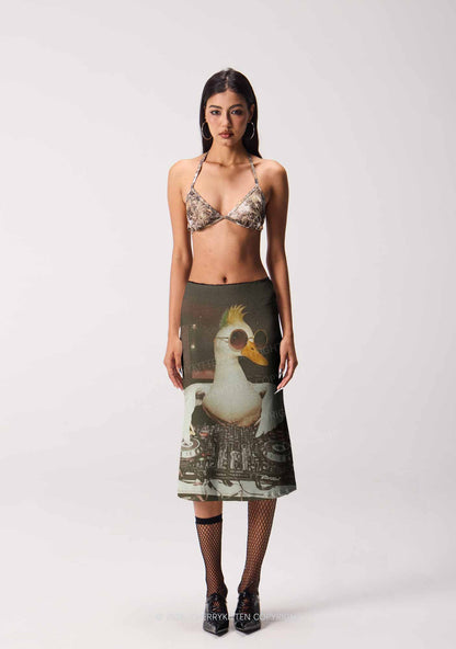 Sunglasses DJ Duck Y2K Print Midi Skirt Cherrykitten