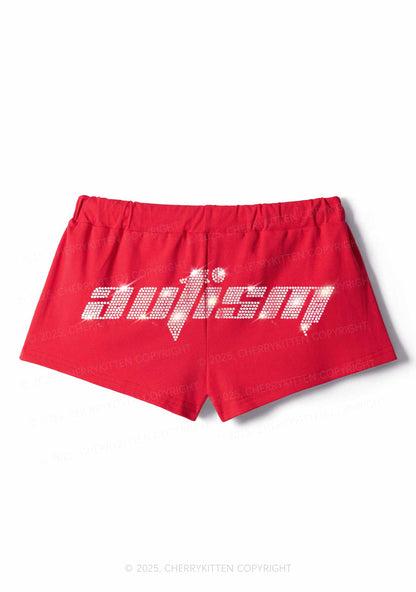 Rhinestone Autism Y2K Drawstring Mini Shorts Cherrykitten