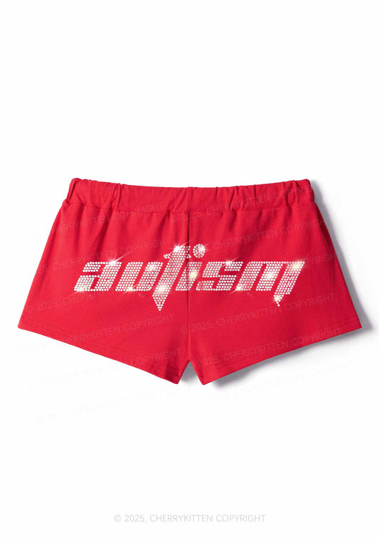 Rhinestone Autism Y2K Drawstring Mini Shorts Cherrykitten