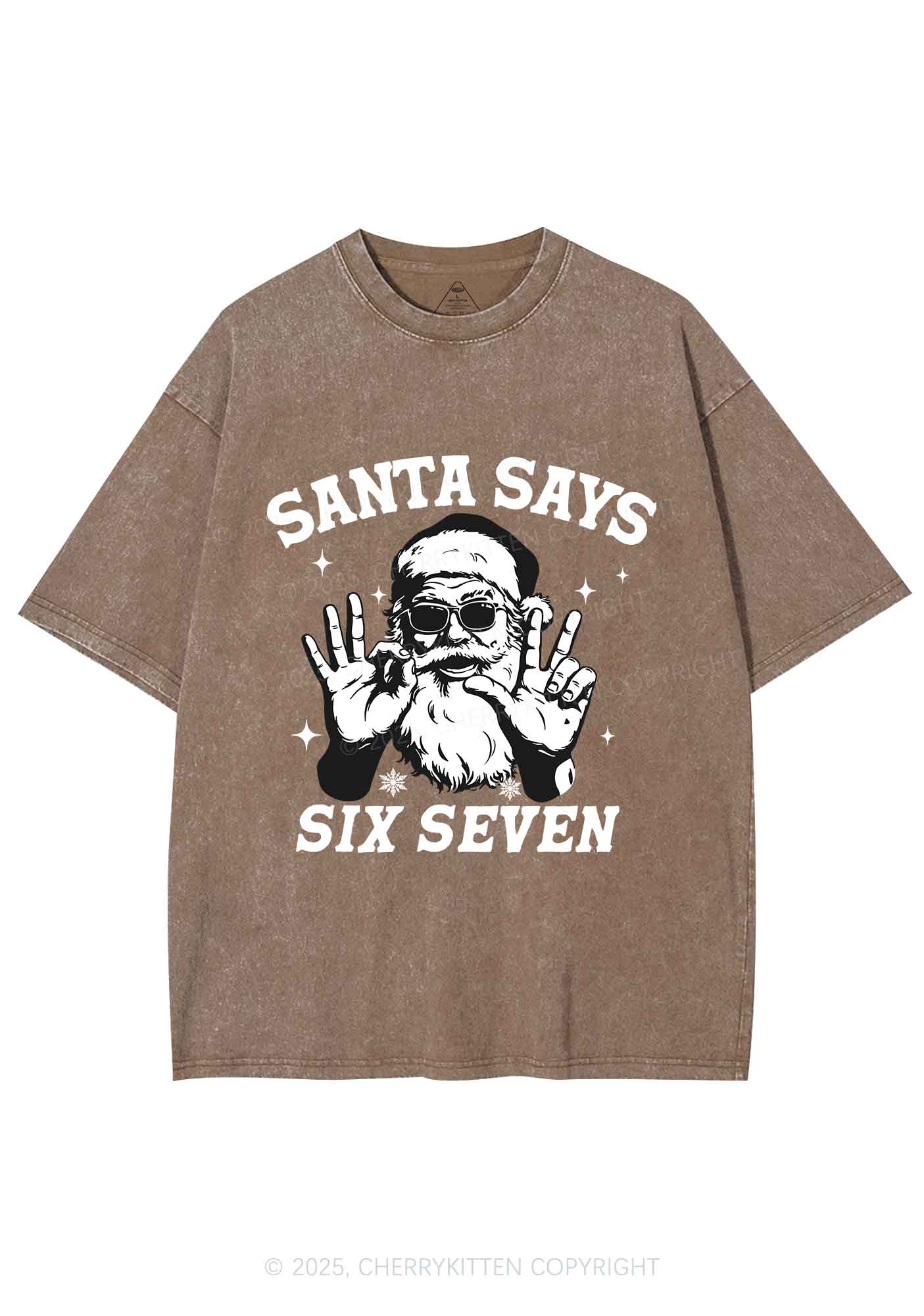 Christmas Santa Says Six Seven Y2K Shirts Washed Tee Cherrykitten