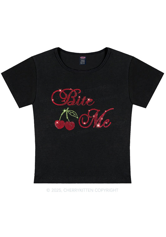 Rhinestone Red Cherry Bite Me Y2K Baby Tee Cherrykitten