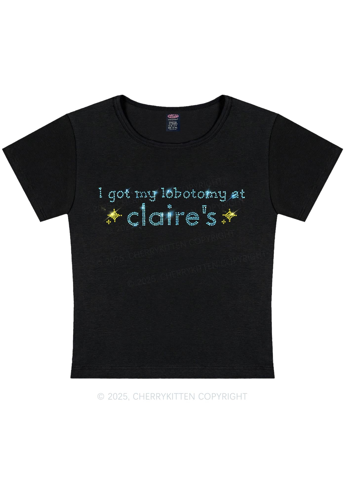Rhinestone I Got My Lobotomy At Claires Y2K Baby Tee Cherrykitten