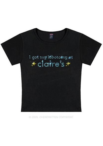 Rhinestone I Got My Lobotomy At Claires Y2K Baby Tee Cherrykitten