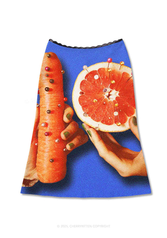 Carrots and Grapefruit Pride Y2K Print Midi Skirt Cherrykitten