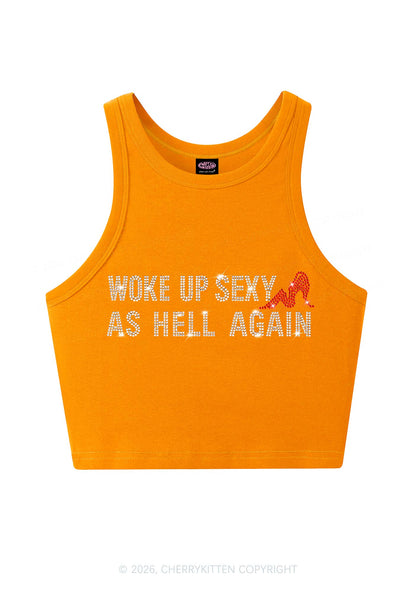 Rhinestone Woke Up Sexy Y2K Crop Tank Top Cherrykitten