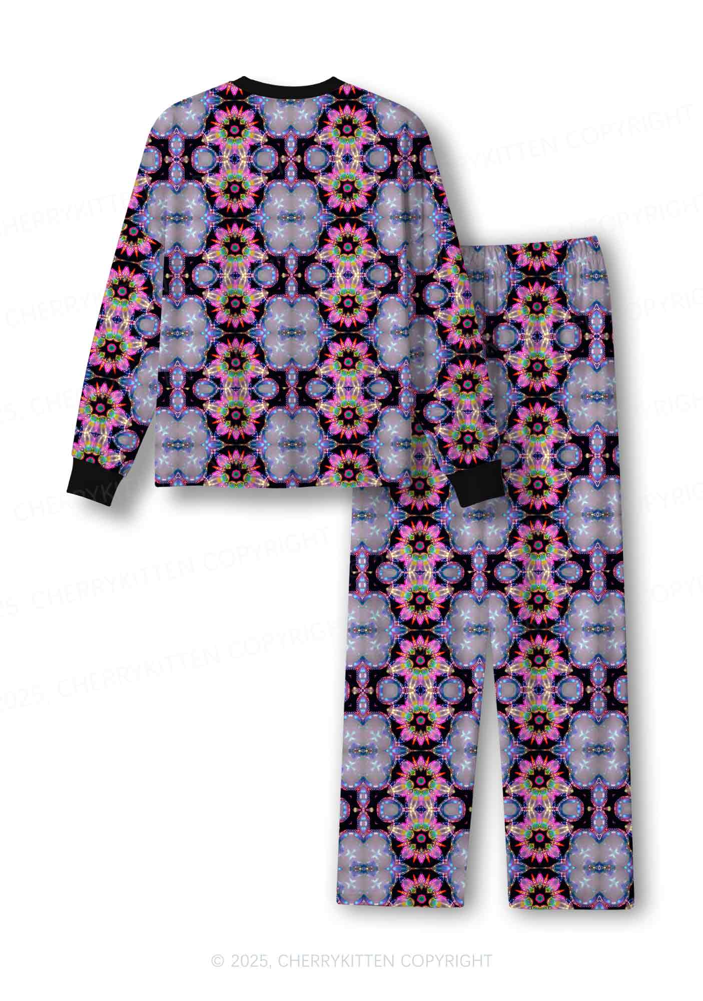 Rainbow Glow Y2K Print Long Sleeve Pajama Set Cherrykitten
