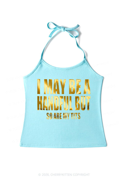 I May Be Handful Silver Foil Printed Y2K Halter Neck Cami Cherrykitten