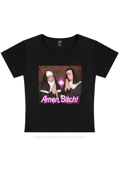 Custom Amen Bxtch Y2K Baby Tee Cherrykitten