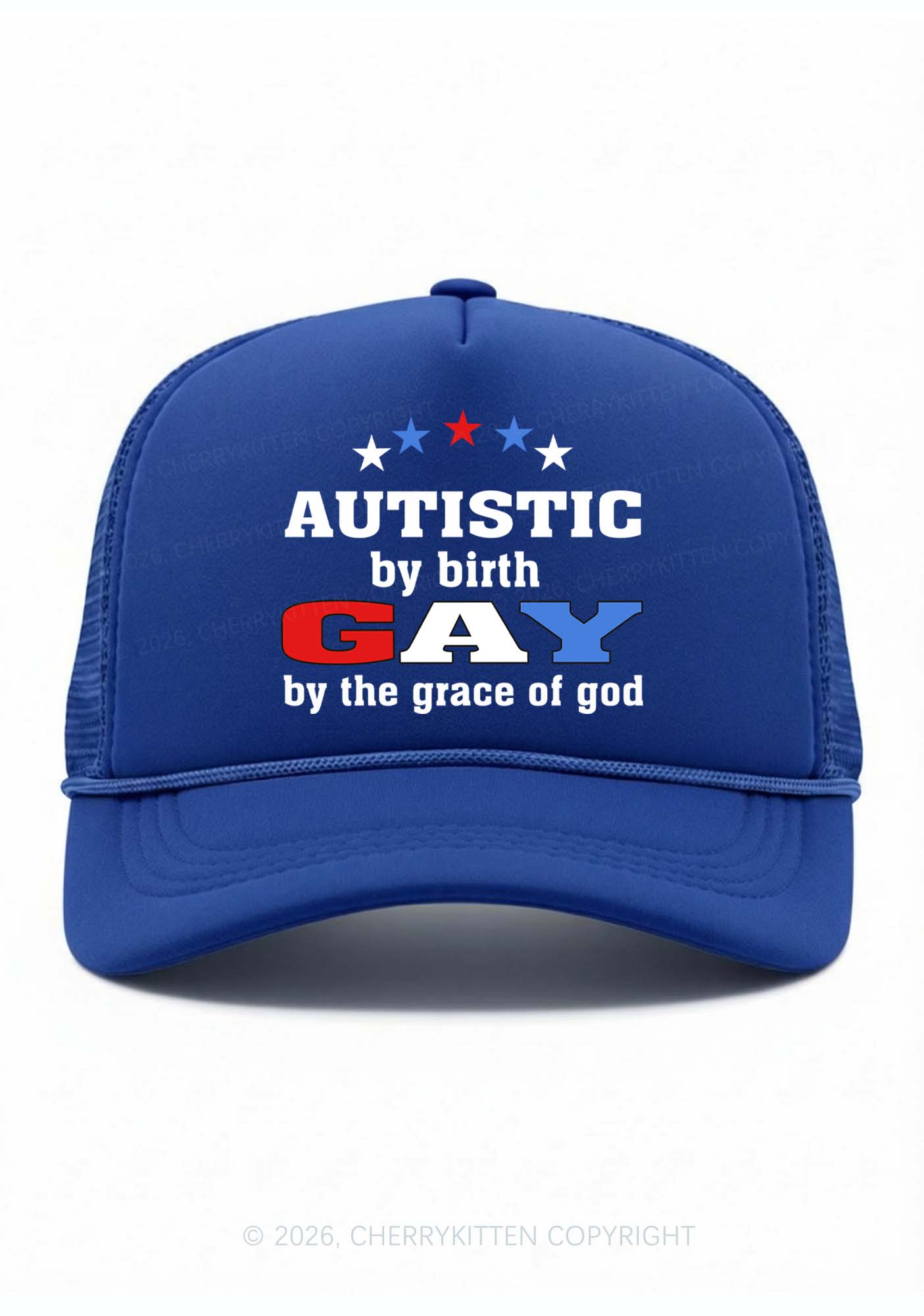 Autistic By Birth Gay Pride Y2K Trucker Hat Cherrykitten