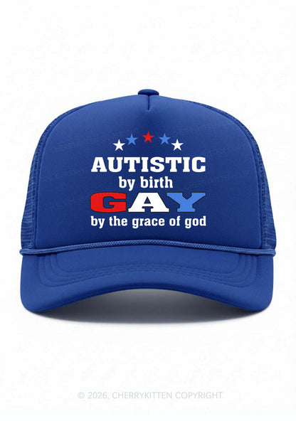 Autistic By Birth Gay Pride Y2K Trucker Hat Cherrykitten