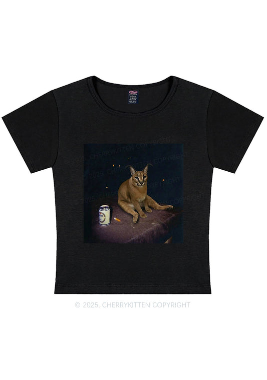 Drinking Floppa Y2K Baby Tee Cherrykitten