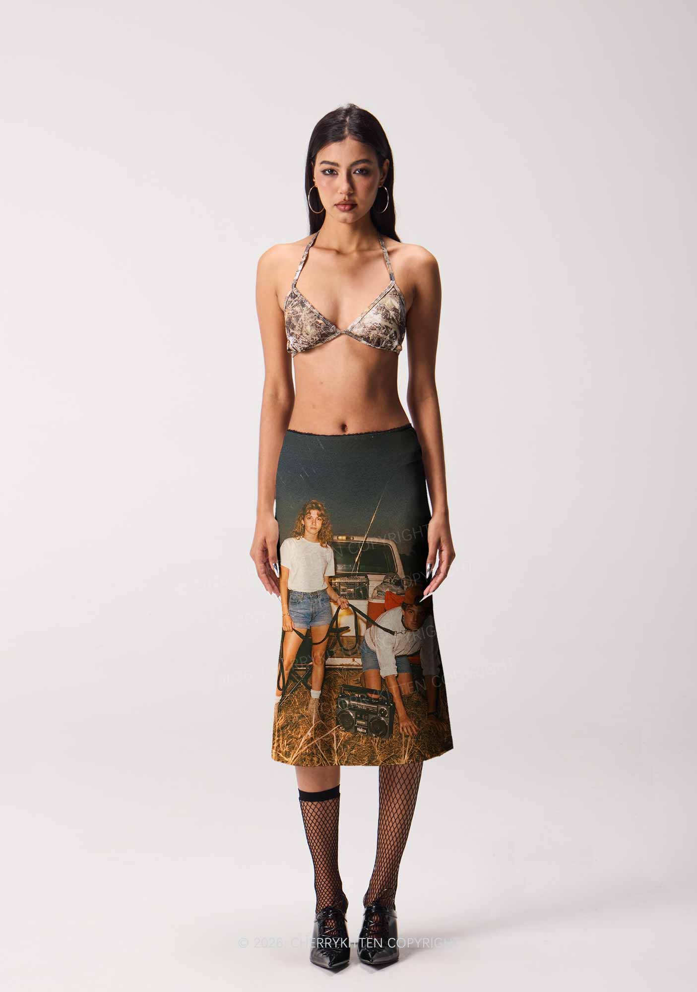 Outdoor Pet Boy Y2K Print Midi Skirt Cherrykitten