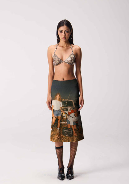 Outdoor Pet Boy Y2K Print Midi Skirt Cherrykitten