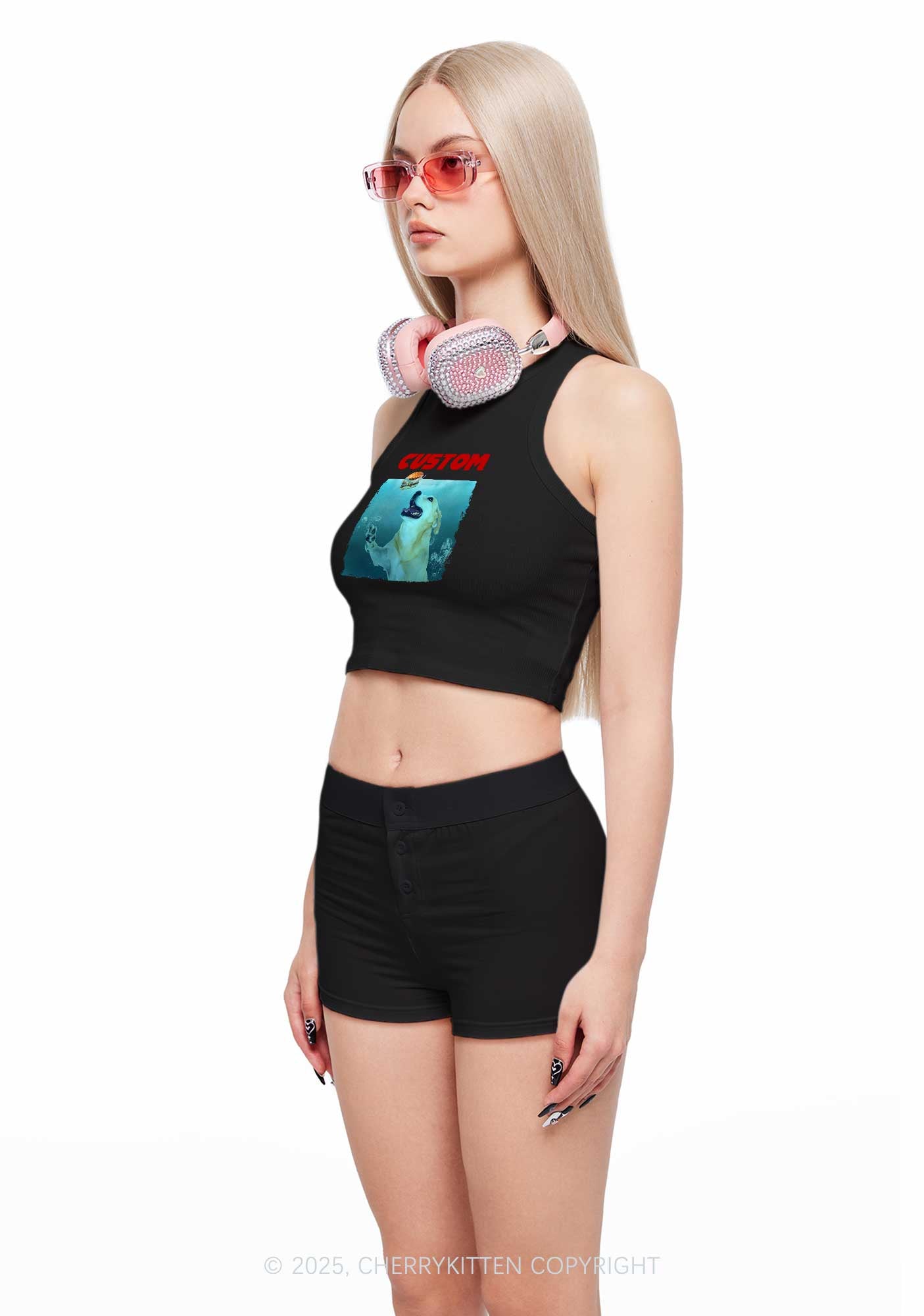 Custom Jowls Dog Y2K Crop Tank Top Cherrykitten