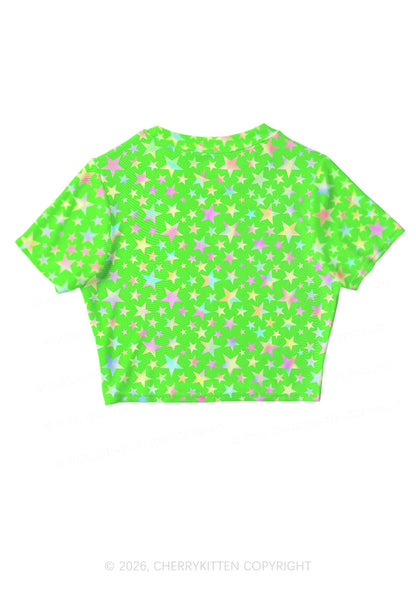 Green Alpha Male Star Y2K Mesh Crop Top Cherrykitten
