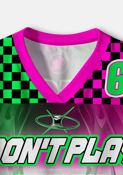 Checkered Dont Play Techno Y2K Crop Sport Jersey Shirts Cherrykitten