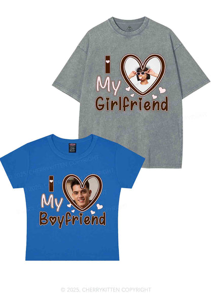Custom BF GF Brown Heart Y2K Valentine's Day Couple Shirt Cherrykitten