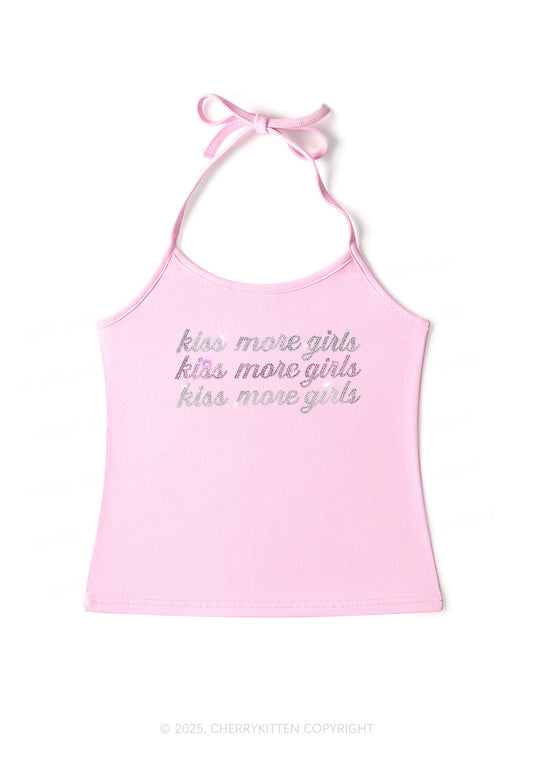 Rhinestone Kiss More Girls Pride Y2K Halter Neck Cami Cherrykitten