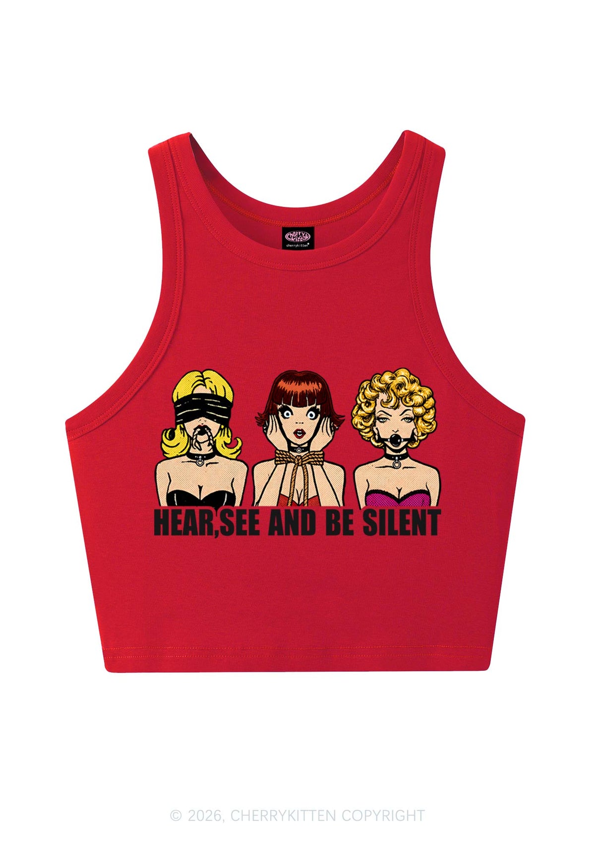 Hear See Be Silent Y2K Crop Tank Top Cherrykitten
