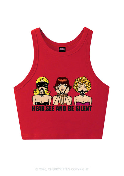 Hear See Be Silent Y2K Crop Tank Top Cherrykitten