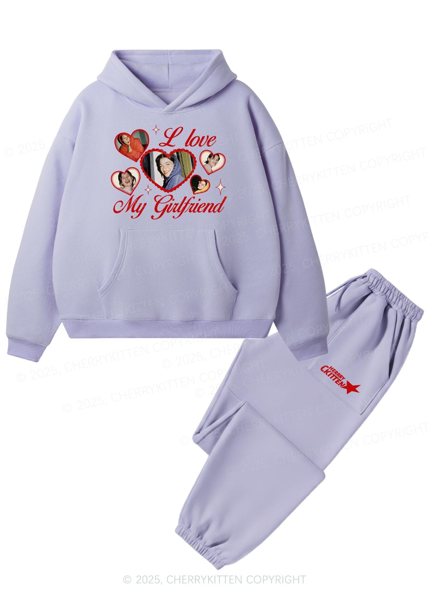 Custom Boyfriend Photos Y2K Valentine's Day Fleece Hoodie Set Cherrykitten