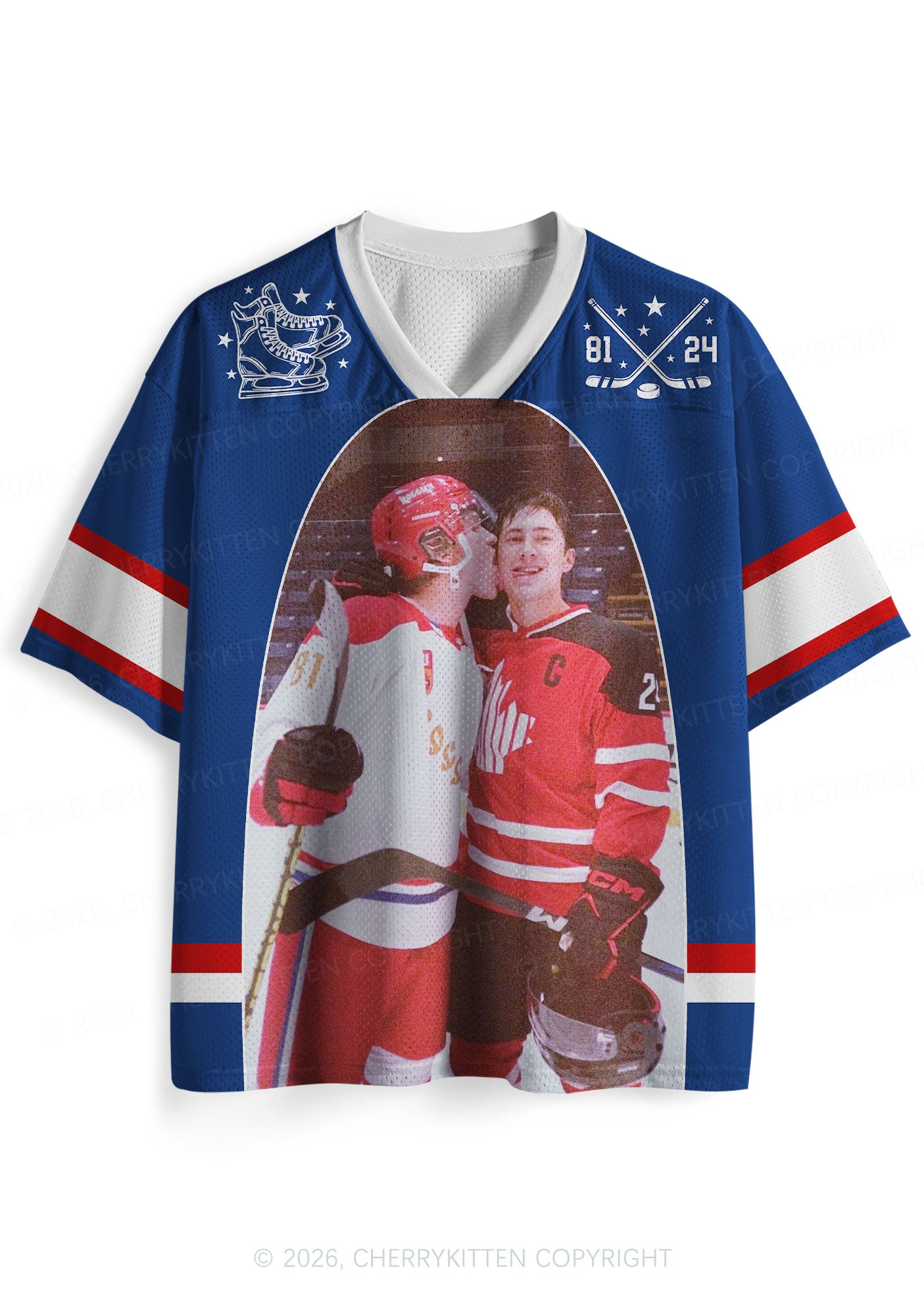 Blue Hockey Boys Kissing HR Y2K Sport Jersey Shirts Cherrykitten